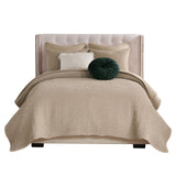 Greenland Home Fashion Velvet Crush Chenille Microfiber Back Poly Fill Quilt Set Khaki