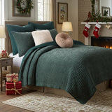 Greenland Home Fashion Velvet Crush Chenille Microfiber Back Poly Fill Quilt Set Forest