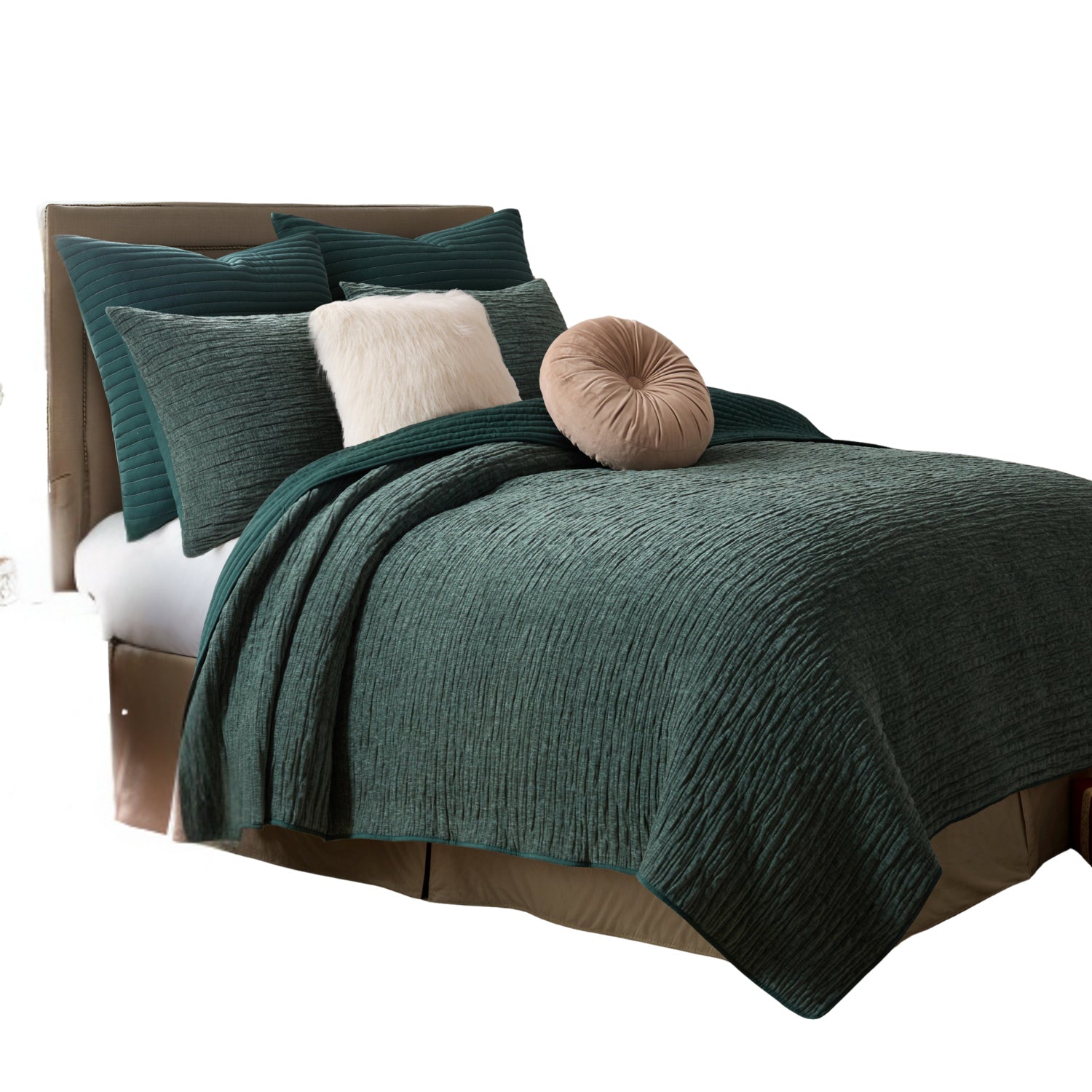 Greenland Home Fashion Velvet Crush Chenille Microfiber Back Poly Fill Quilt Set Forest