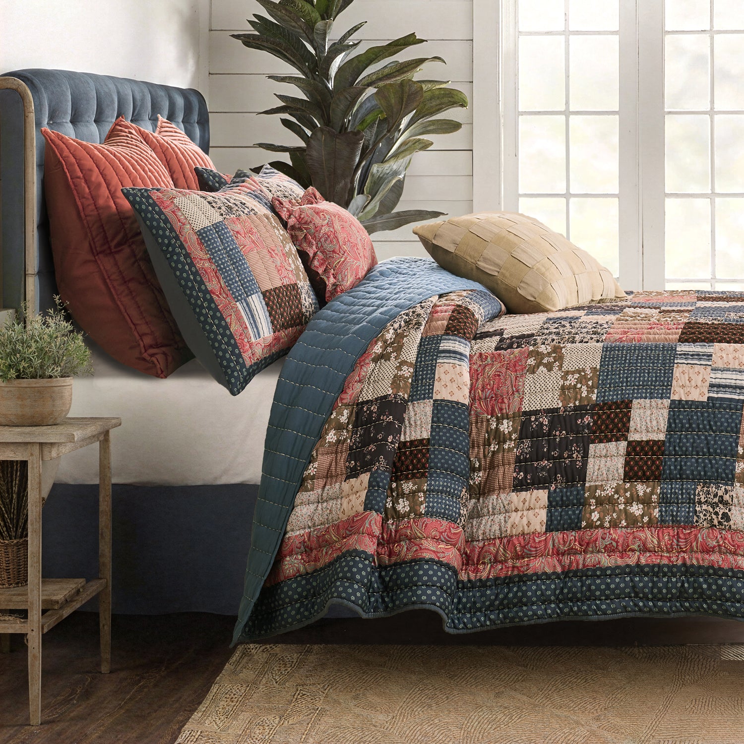 Greenland Home Fashions Shiloh Calico 100% Woven Polyester Jacquard Quilt Set Calico
