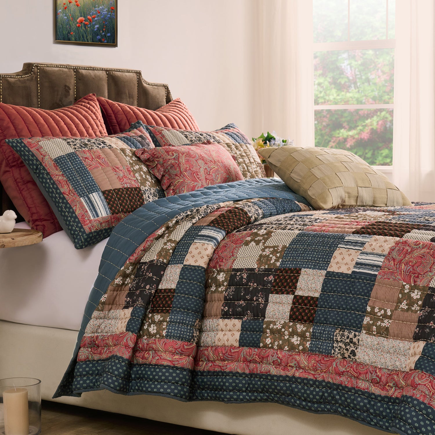Greenland Home Fashions Shiloh Calico 100% Woven Polyester Jacquard Quilt Set Calico