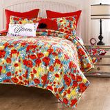 Greenland Home Fashion Poppies Microfiber Face Cotton Back Quilt Set Red