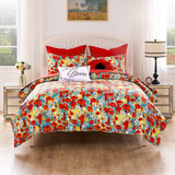 Greenland Home Fashion Poppies Microfiber Face Cotton Back Quilt Set Red