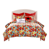 Greenland Home Fashion Poppies Microfiber Face Cotton Back Quilt Set Red