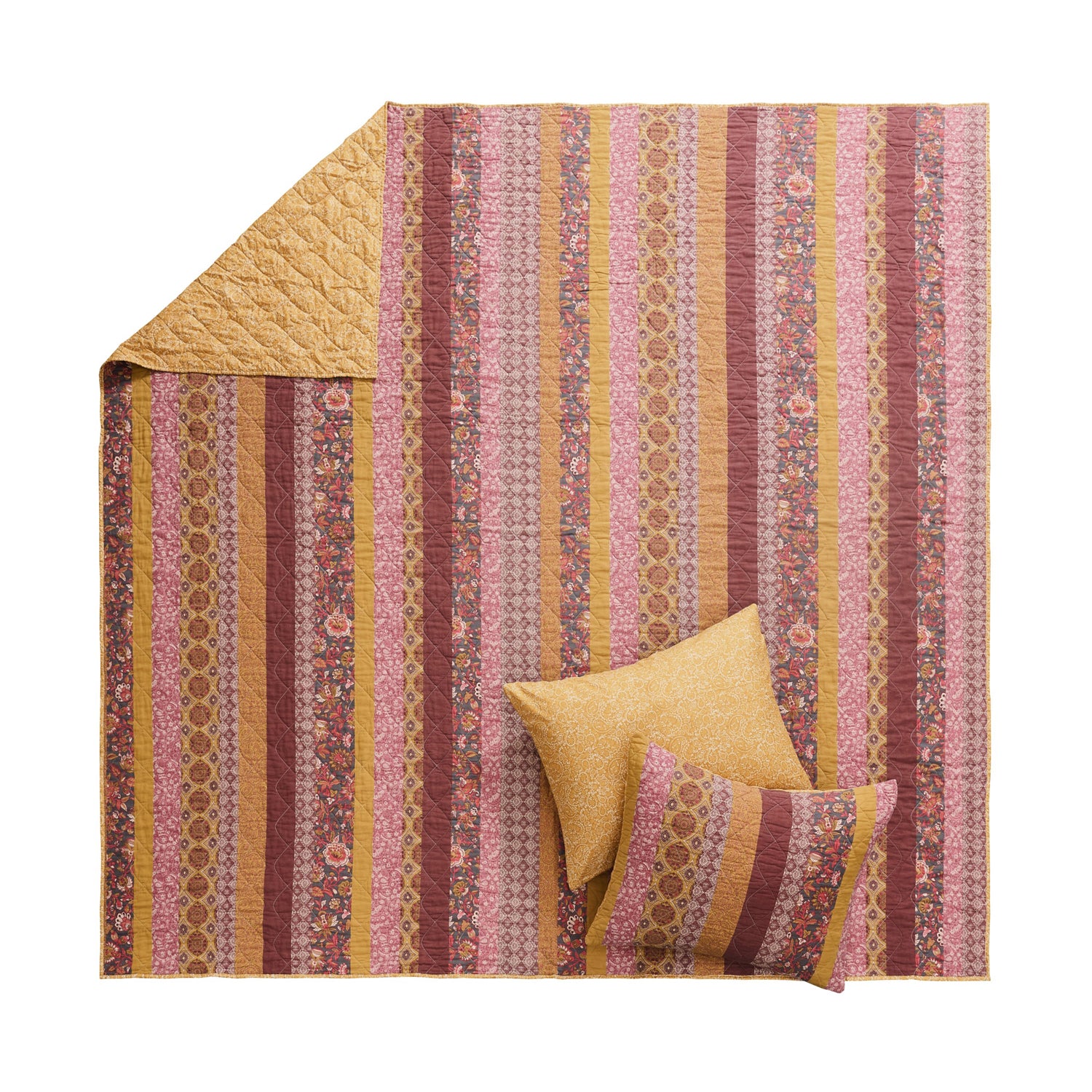 Greenland Home Fashion Marigold Cotton Face Microfiber Back Poly Cotton Fill Quilt Set Sunset