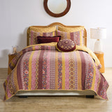 Greenland Home Fashion Marigold Cotton Face Microfiber Back Poly Cotton Fill Quilt Set Sunset