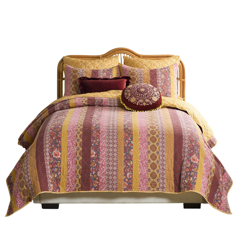 Greenland Home Fashion Marigold Cotton Face Microfiber Back Poly Cotton Fill Quilt Set Sunset