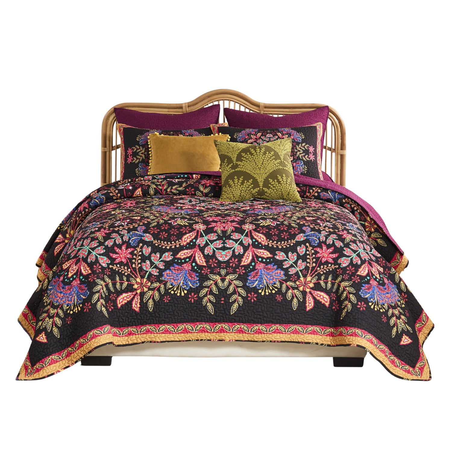 Greenland Home Fashion Microfiber Face Cotton Back Jessa Quilt Set Midnight