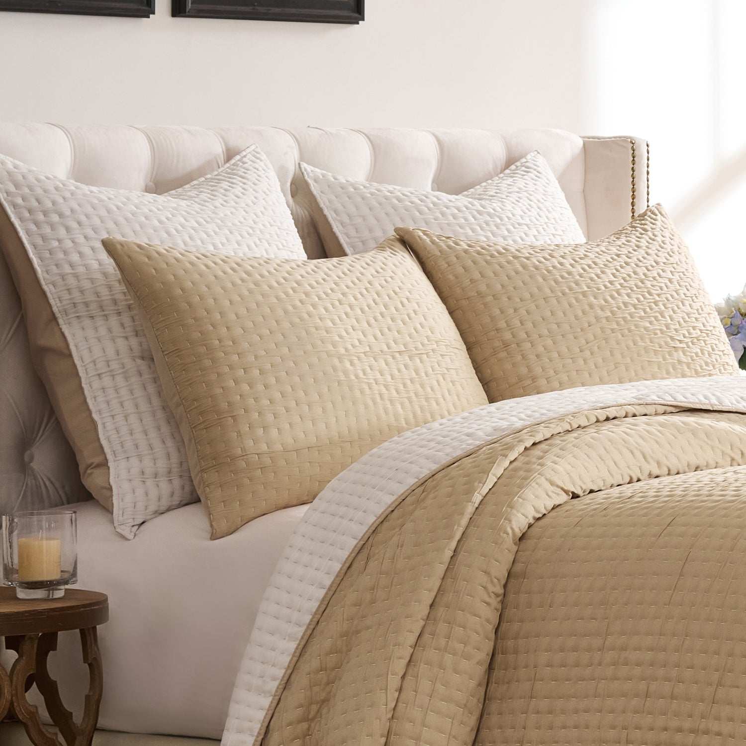 Greenland Home Fashions Homestead 100% Woven Polyester Jacquard Hand Quilted Pillow Sham Natural