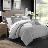 Chic Home Khaya 8 Piece Comforter Striped Embossed Down Alternative Jacquard Bed in a Bag Bedding - Sheets Decorative Pillows Sham Included - Silver