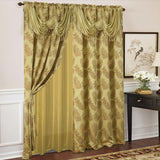 Olivia Gray Palm Floral Textured Jacquard 54 x 84 in. Single Rod Pocket Curtain Panel w/ Attached 18 in. Valance in Gold