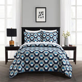 Chic Home Arthur 7 Piece Quilt Set Contemporary Geometric Hexagon Pattern Print Design Bed In A Bag Bedding Blue
