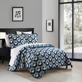 Chic Home Arthur Quilt Set Contemporary Geometric Hexagon Pattern Print Design Bedding Blue