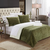 Chic Home Bjurman 7 Pieces Blanket Set Soft Sherpa Lined Microplush Faux Mink With Shams & Sheet Set Green