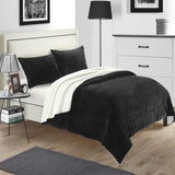 Chic Home Evie Plush Microsuede Sherpa Lined 3 Pieces Blanket & Shams Set Black