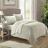 Chic Home Evie Plush Microsuede Sherpa Lined 3 Pieces Blanket & Shams Set Beige