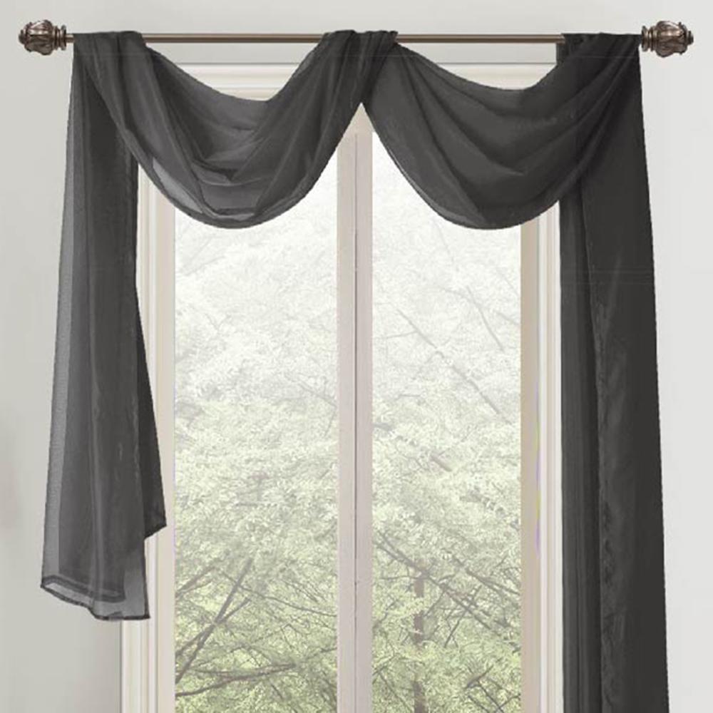 Celine Sheer 55 x 216 in. Sheer Curtain Scarf Valance Black