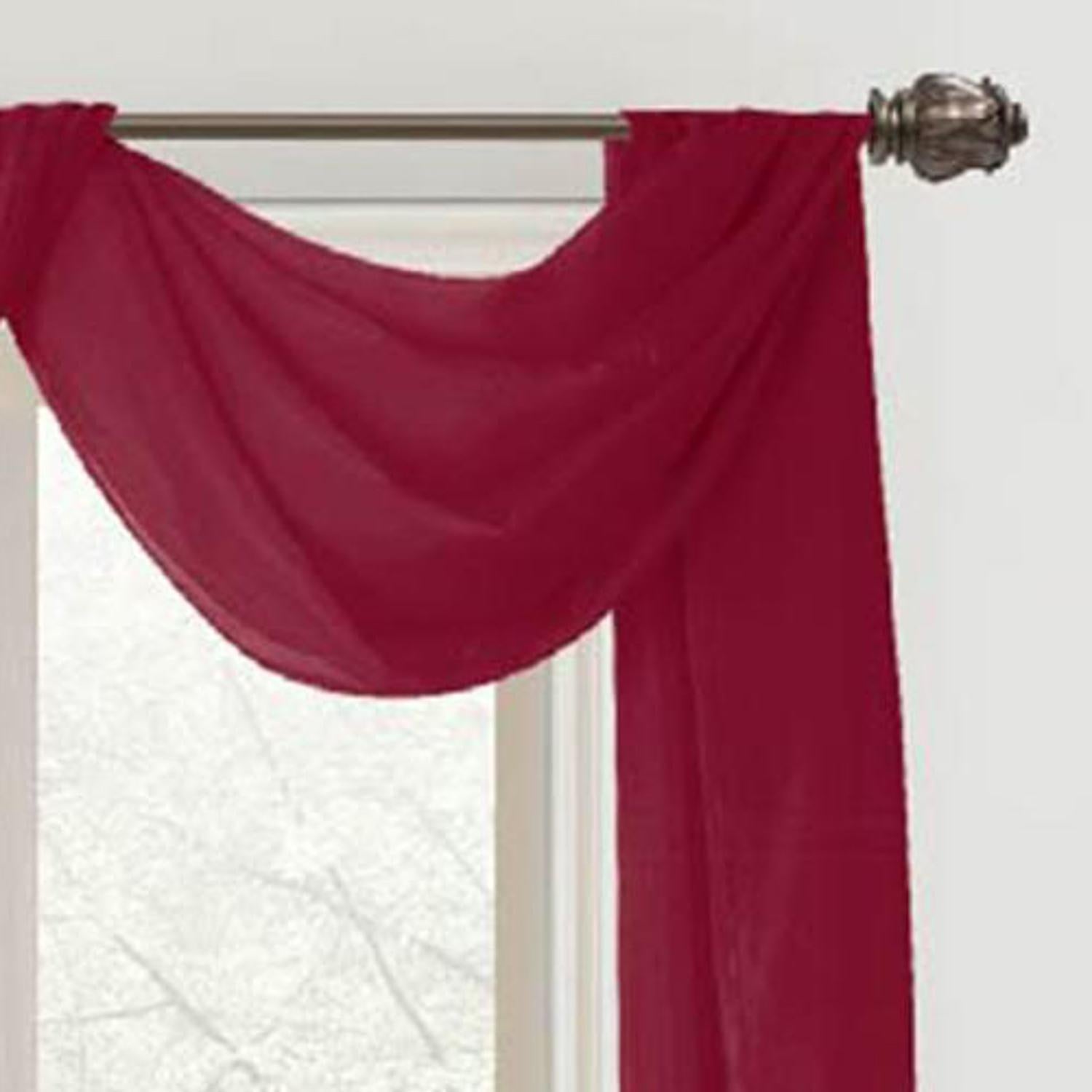 Celine Sheer 55 x 216 in. Sheer Curtain Scarf Valance Burgundy