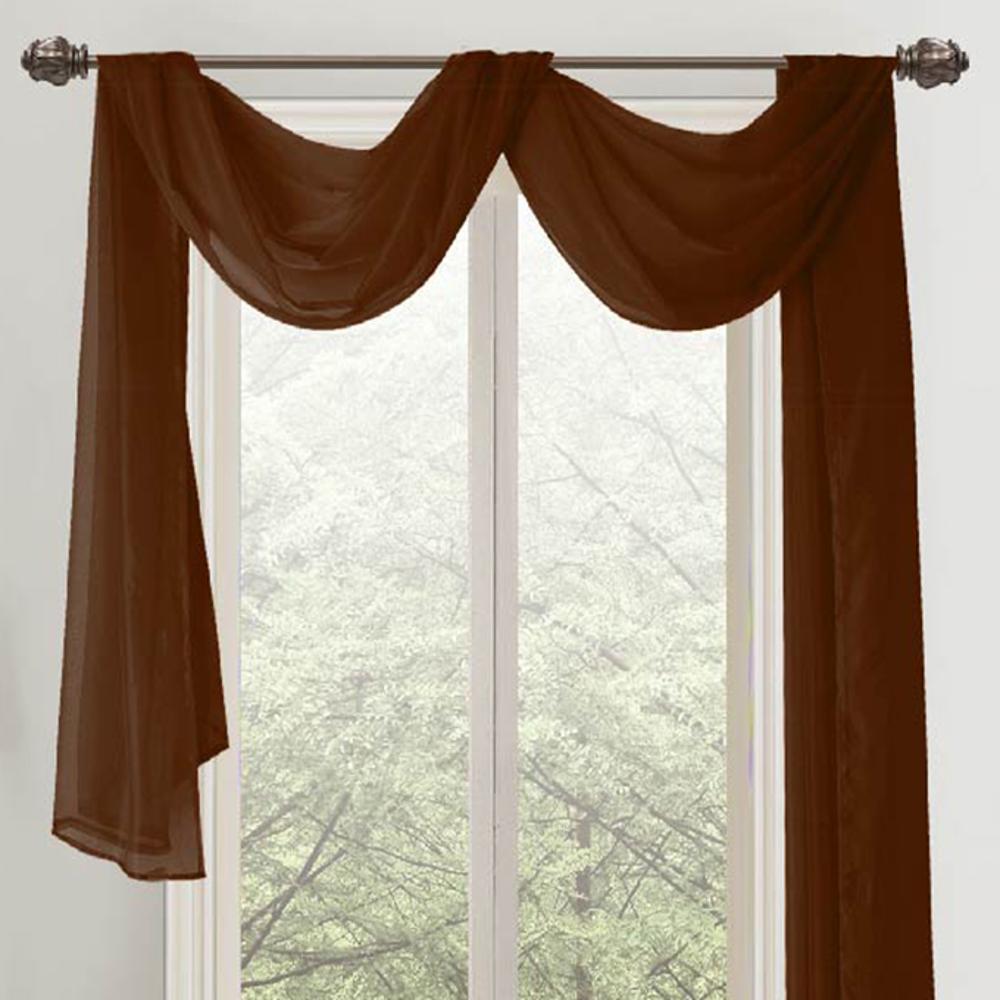 Celine Sheer 55 x 216 in. Sheer Curtain Scarf Valance Chocolate