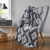 Oliva Gray Ogee Printed Flannel Throw - 50x60" Grey