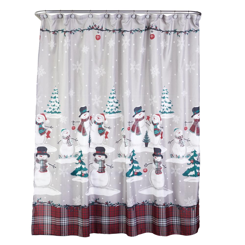 SKL Home Saturday Knight Ltd Plaid Snowman Shower Curtain And Hook Set - 72x72", Multi