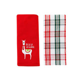 SKL Home Saturday Knight Ltd Fa La Llama Red Waffle Design Embroidery Dish Towel Set - 2-Piece - 16x26", Red