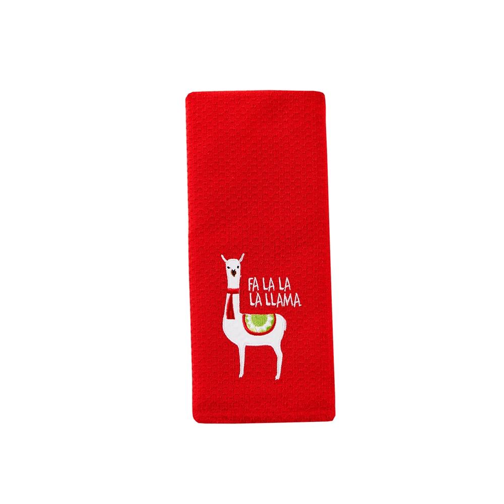 SKL Home Saturday Knight Ltd Fa La Llama Red Waffle Design Embroidery Dish Towel Set - 2-Piece - 16x26", Red