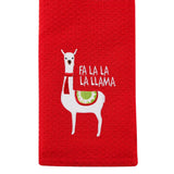 SKL Home Saturday Knight Ltd Fa La Llama Red Waffle Design Embroidery Dish Towel Set - 2-Piece - 16x26", Red