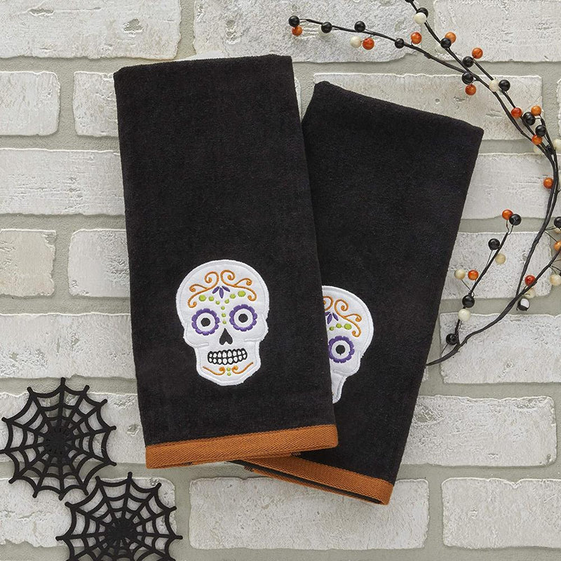 SKL Home Sugar Skull Hand Towel (2-Pack), Black, (16 x 25)