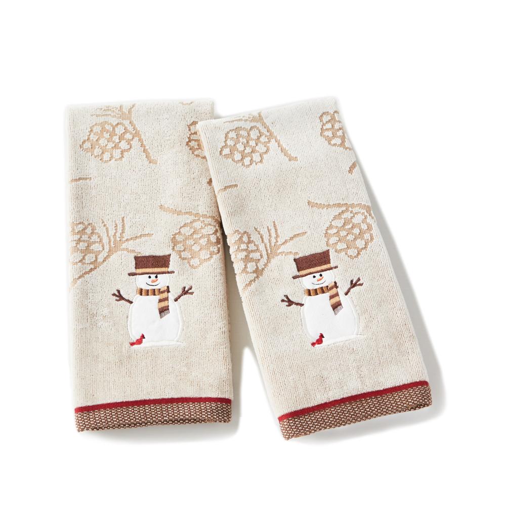 SKL Home Saturday Knight Ltd Woodcut Snowman Hand Towel - (2-Pack) - 16x25", Wheat