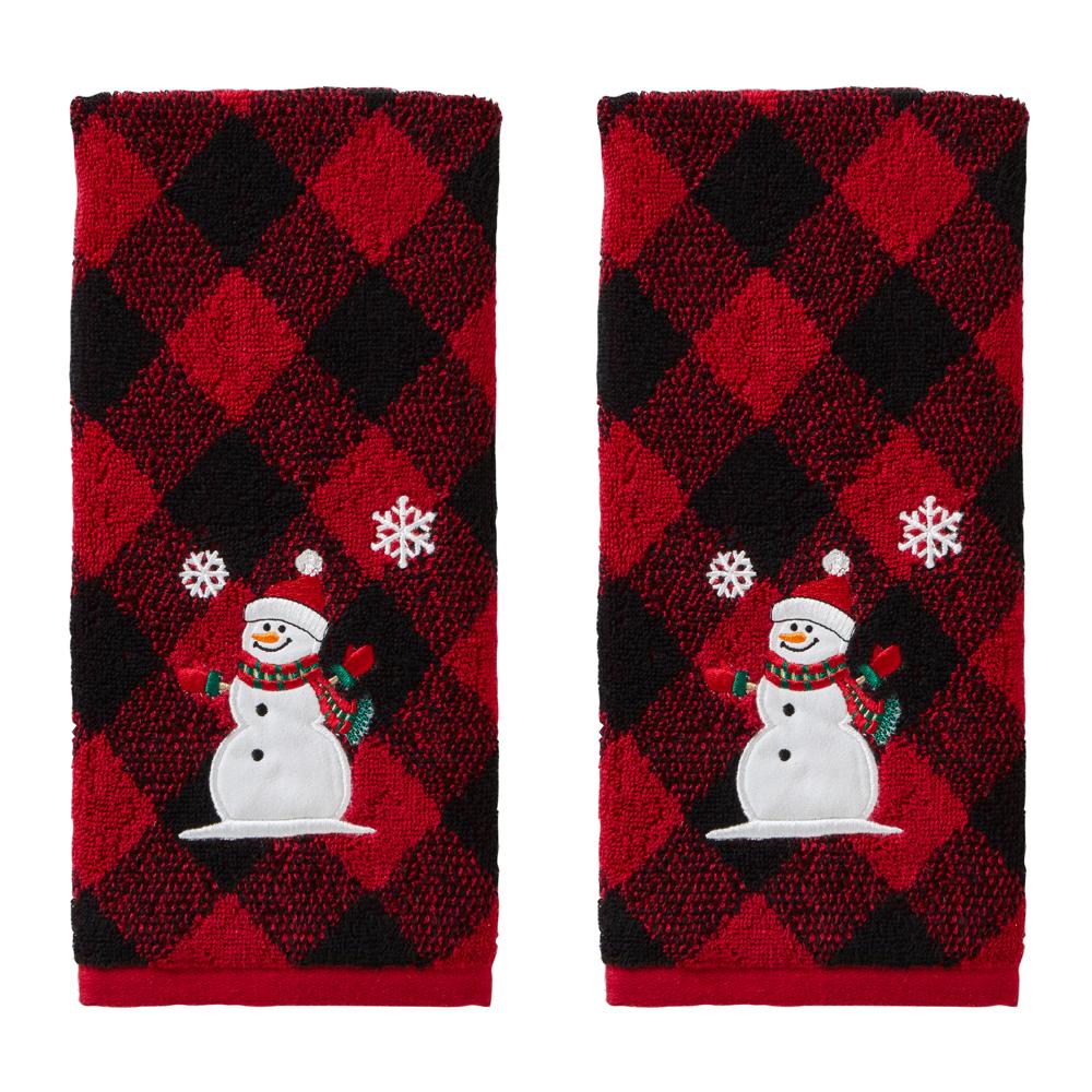 SKL Home Saturday Knight Ltd Snowman Hand Towel - (2-Pack) - 16x25", Red/black