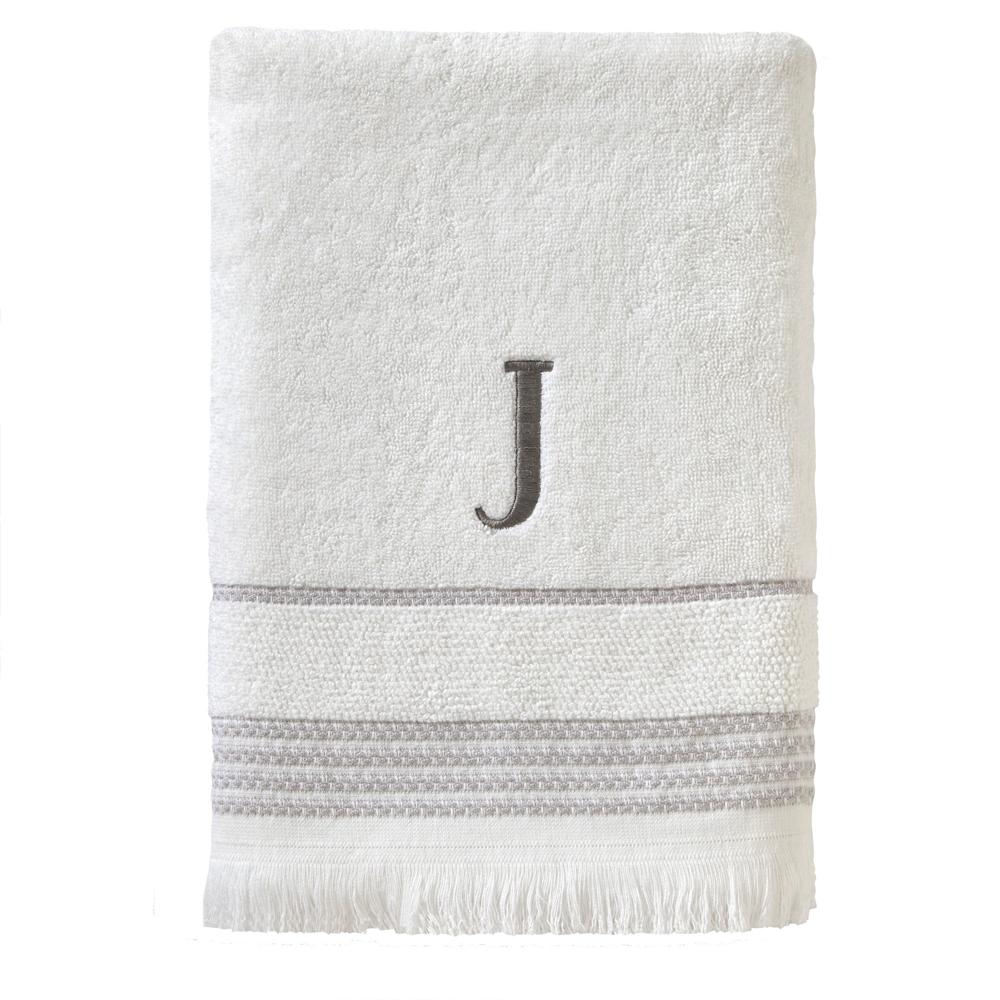 SKL Home By Saturday Knight Ltd Casual Monogram Bath Towel J - 28X54", White