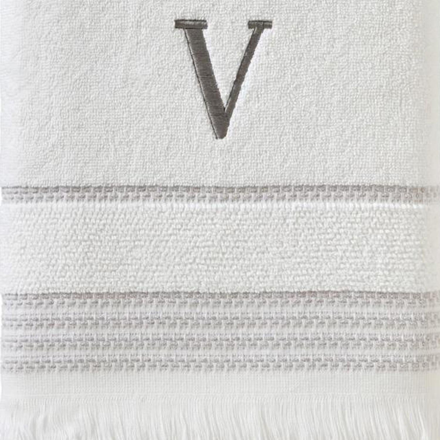 SKL Home By Saturday Knight Ltd Casual Monogram Bath Towel V - 28X54", White