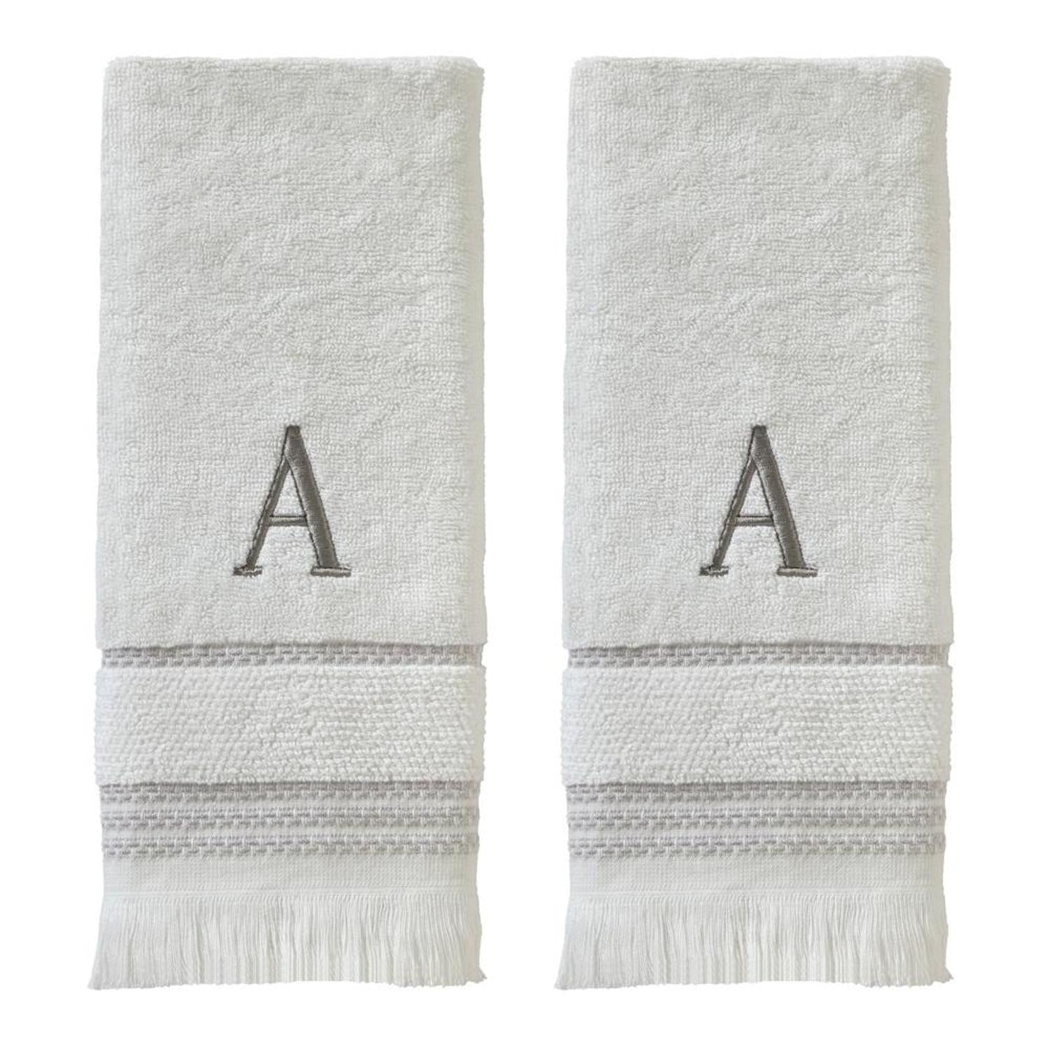 SKL Home By Saturday Knight Ltd Casual Monogram Hand Towel Set - 2-Count - 16"x26", White