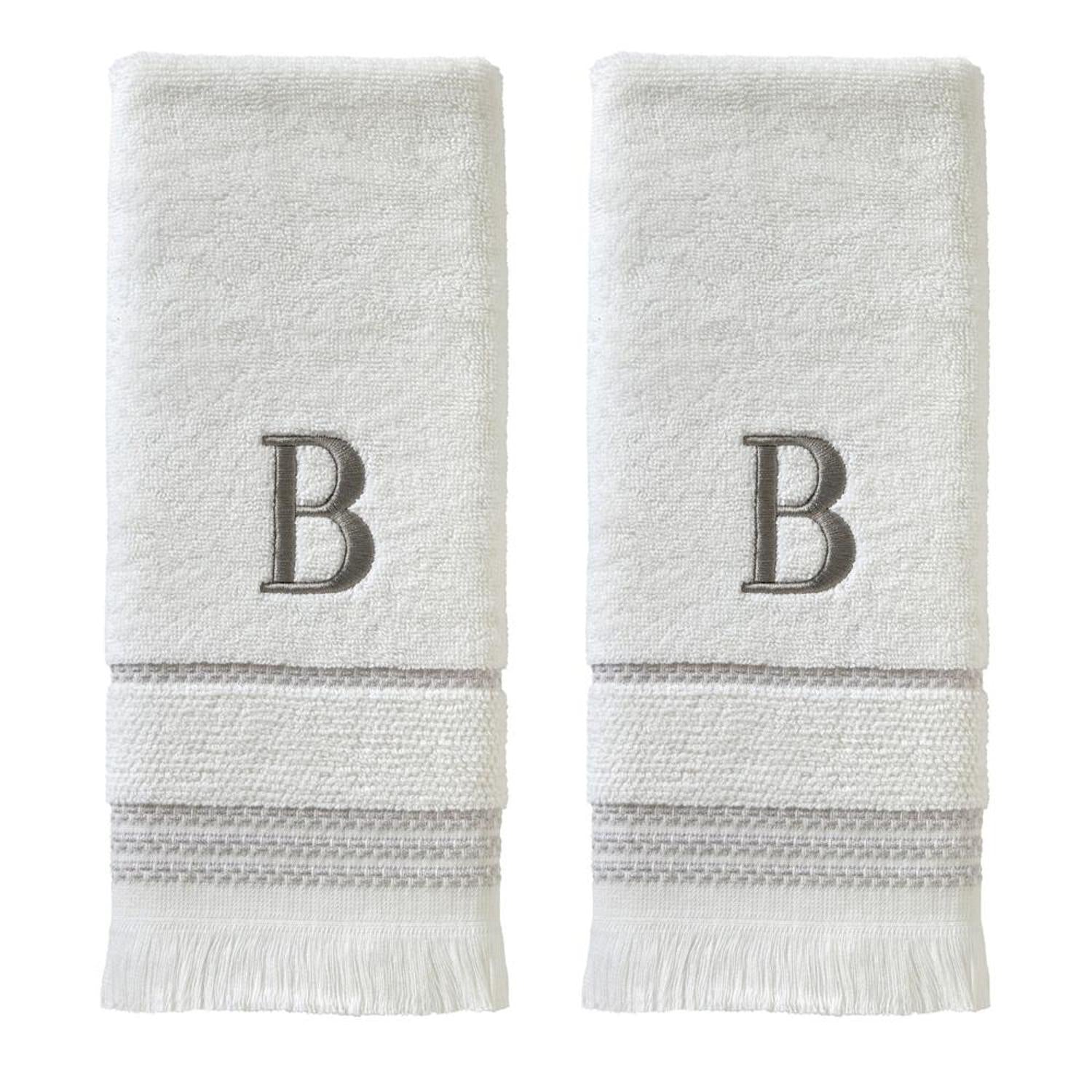 SKL Home By Saturday Knight Ltd Casual Monogram Hand Towel Set - 2-Count - 16"x26", White