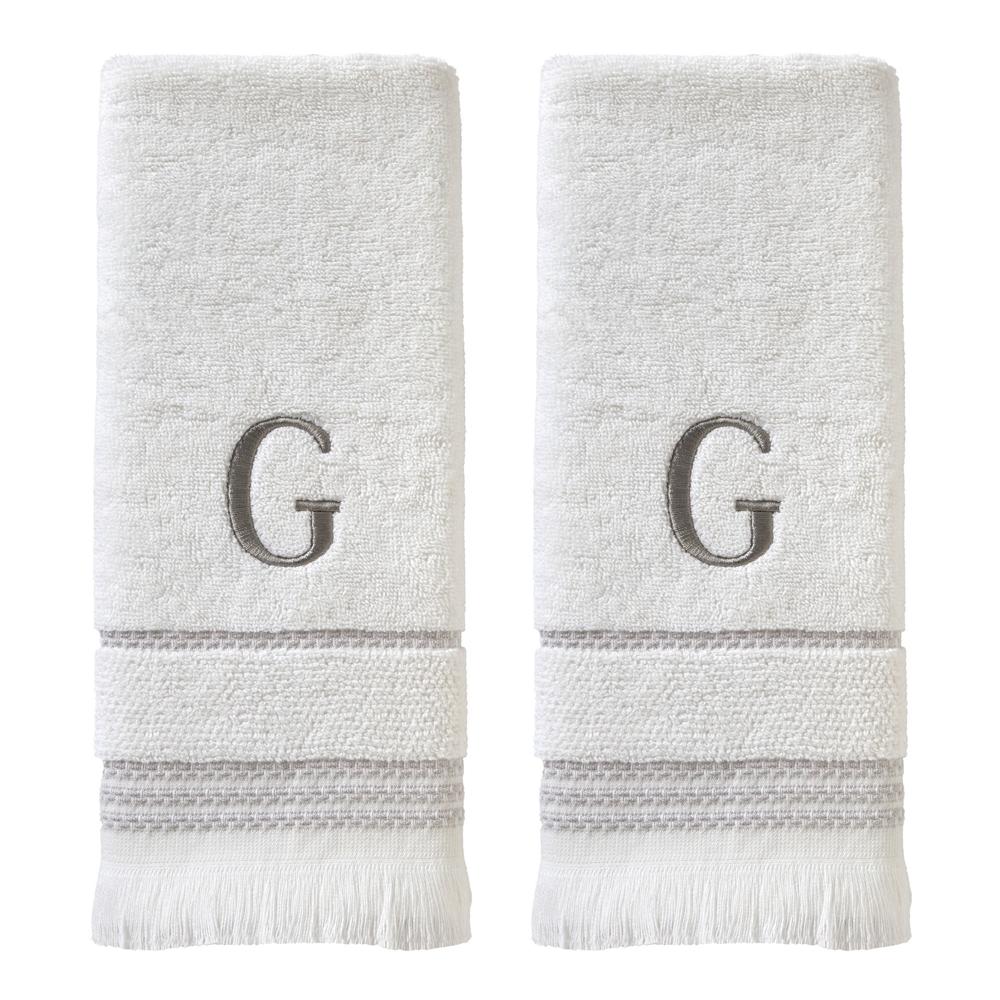 SKL Home By Saturday Knight Ltd Casual Monogram Hand Towel Set G - 2-Count - 16" X 26", White