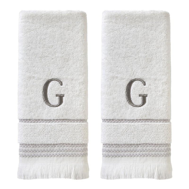 SKL Home By Saturday Knight Ltd Casual Monogram Hand Towel Set G - 2-Count - 16" X 26", White