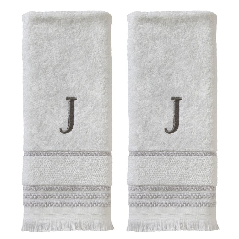 SKL Home By Saturday Knight Ltd Casual Monogram Hand Towel Set - 2-Count - 16"x26", White