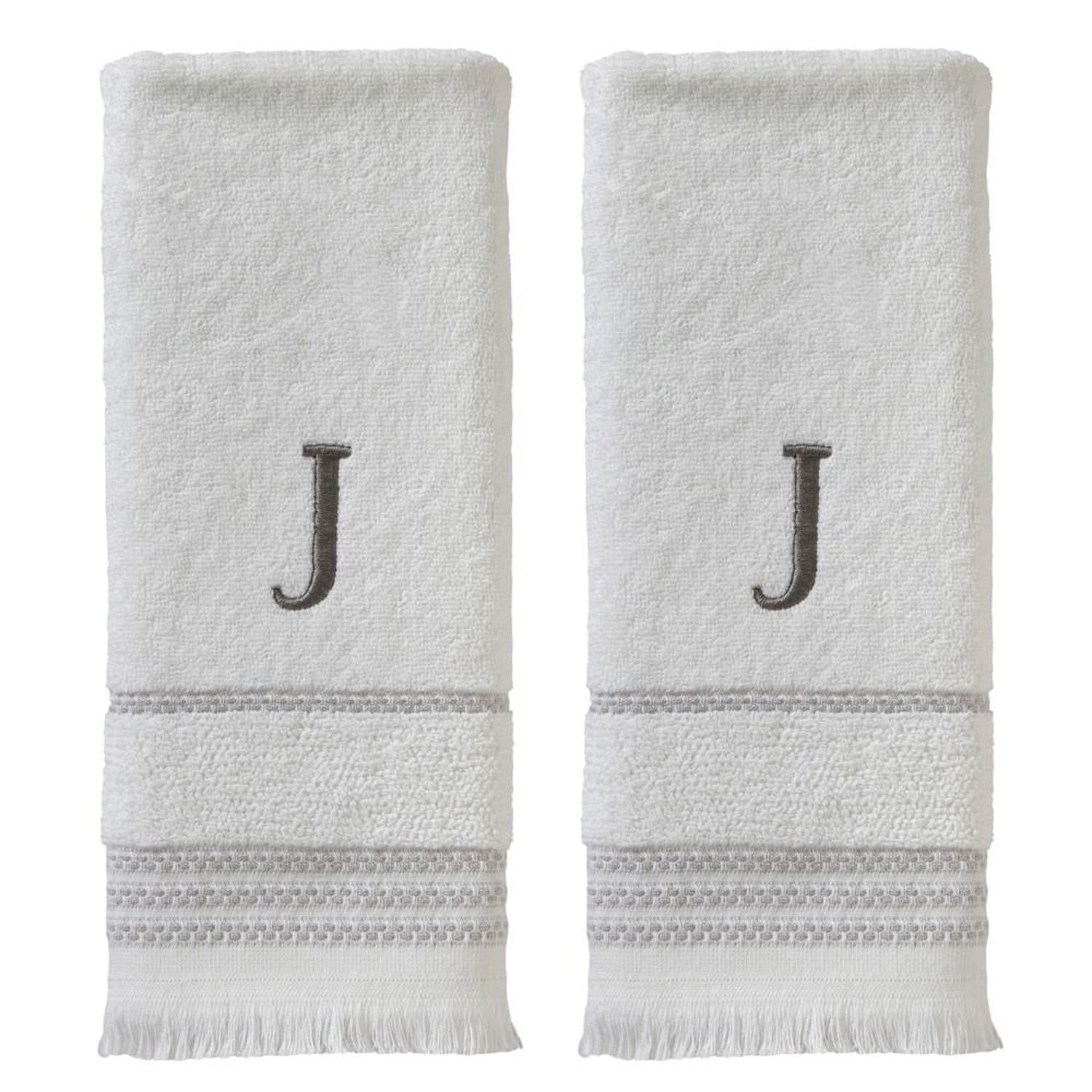 SKL Home By Saturday Knight Ltd Casual Monogram Hand Towel Set - 2-Count - 16"x26", White