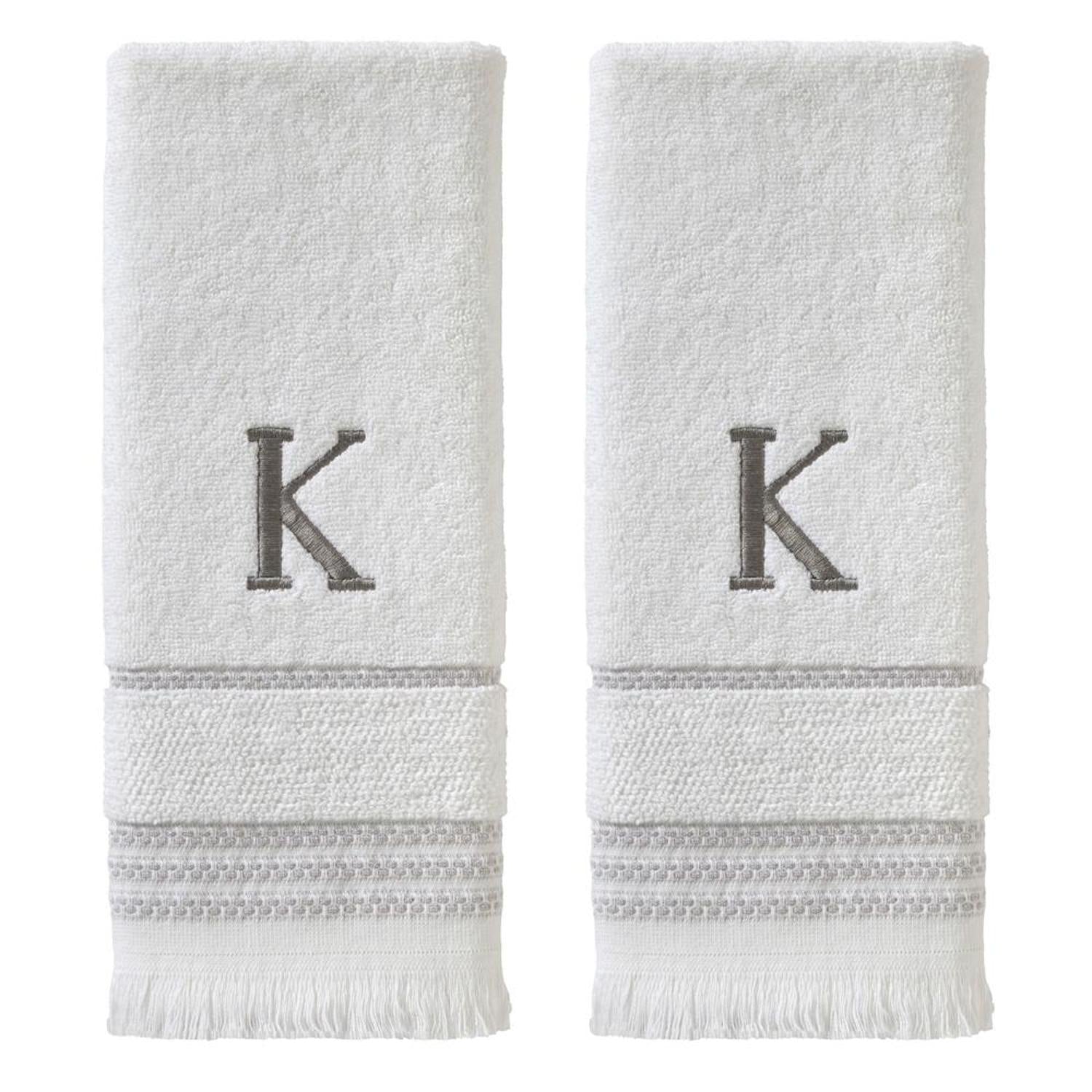 SKL Home By Saturday Knight Ltd Casual Monogram Hand Towel Set - 2-Count - 16"x26", White