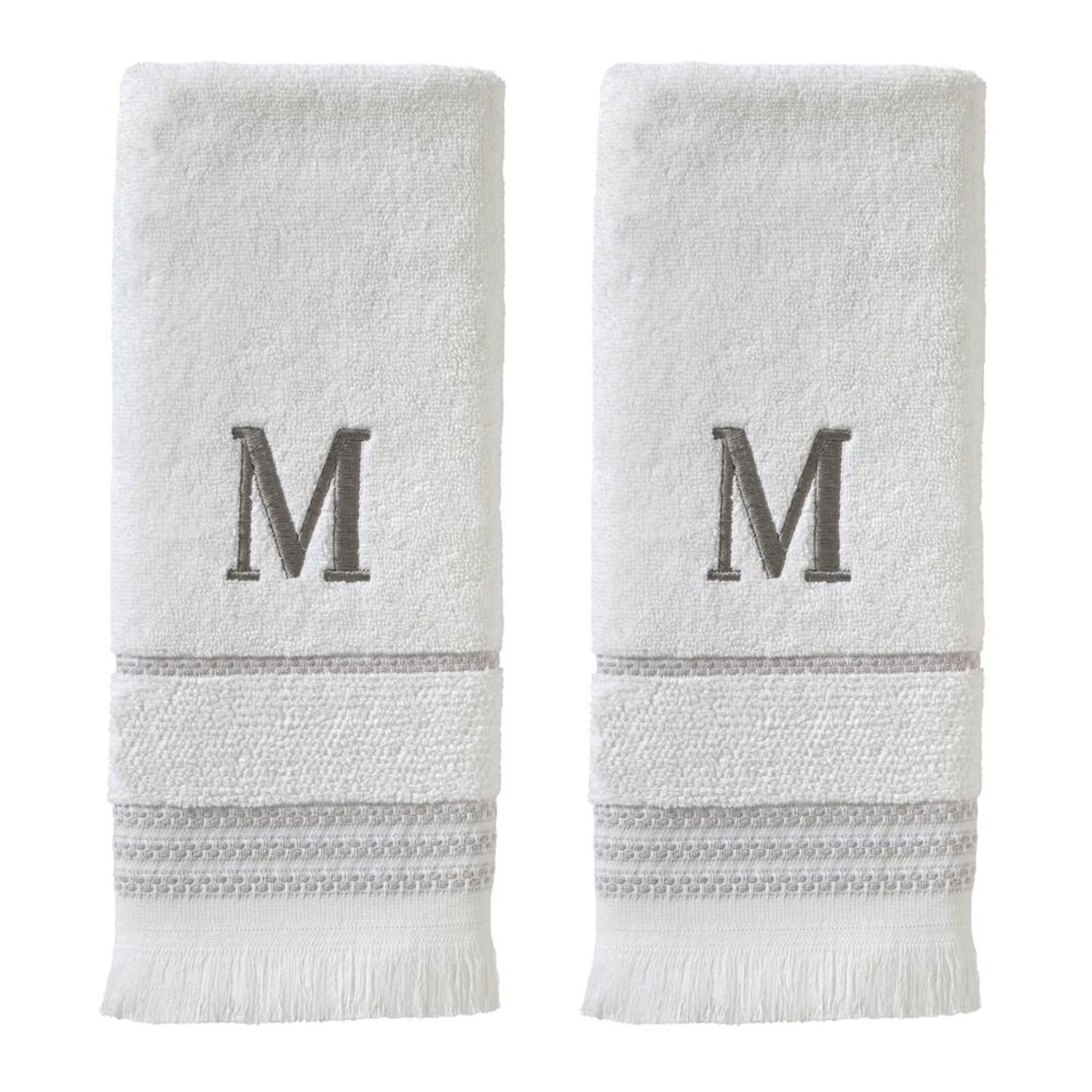 SKL Home By Saturday Knight Ltd Casual Monogram Hand Towel Set - 2-Count - 16"x26", White