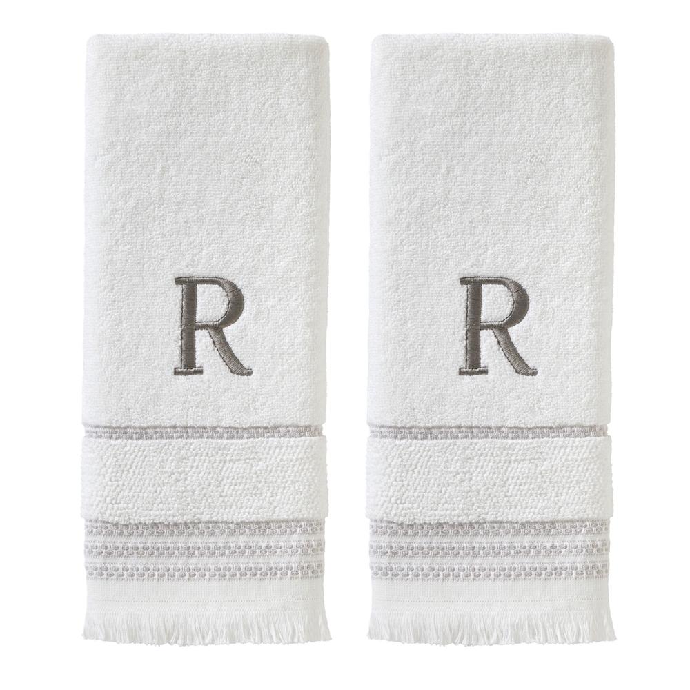 SKL Home By Saturday Knight Ltd Casual Monogram Hand Towel Set - 2-Count - 16"x26", White