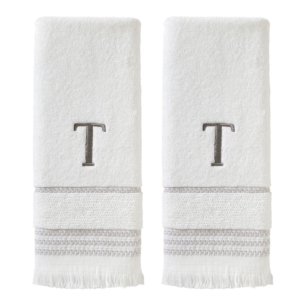 SKL Home By Saturday Knight Ltd Casual Monogram Hand Towel Set - 2-Count - 16"x26", White