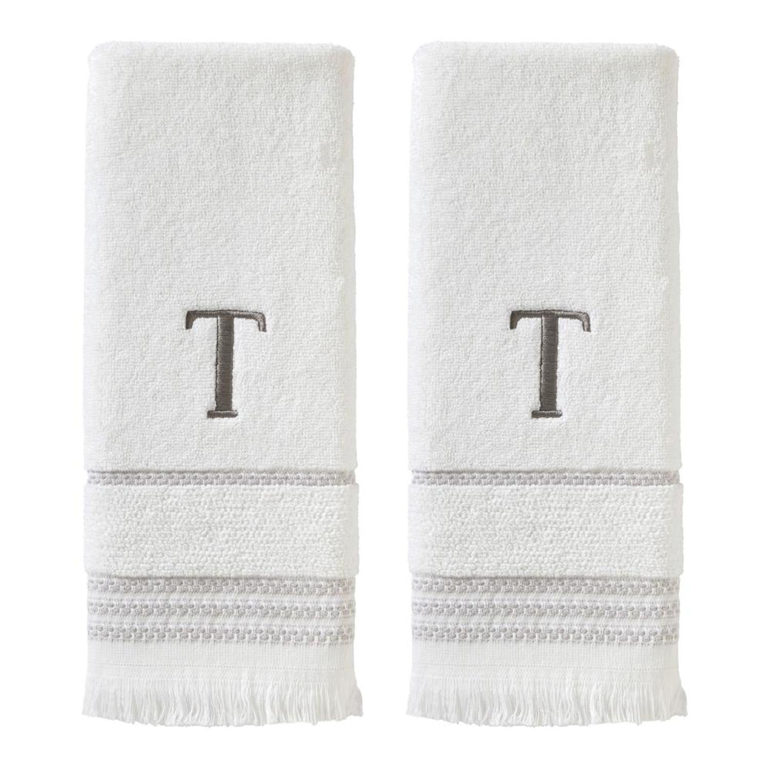 SKL Home By Saturday Knight Ltd Casual Monogram Hand Towel Set - 2-Count - 16"x26", White