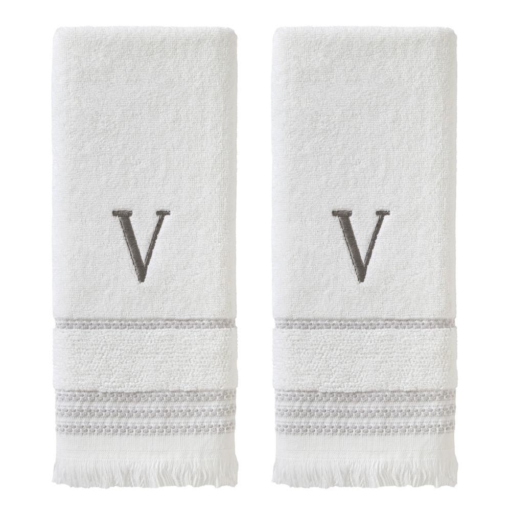 SKL Home By Saturday Knight Ltd Casual Monogram Hand Towel Set V - 2-Count - 16X26", White