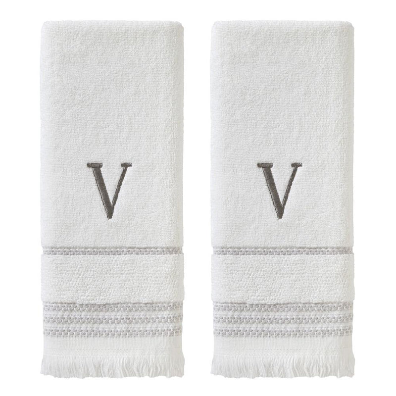 SKL Home By Saturday Knight Ltd Casual Monogram Hand Towel Set V - 2-Count - 16X26", White