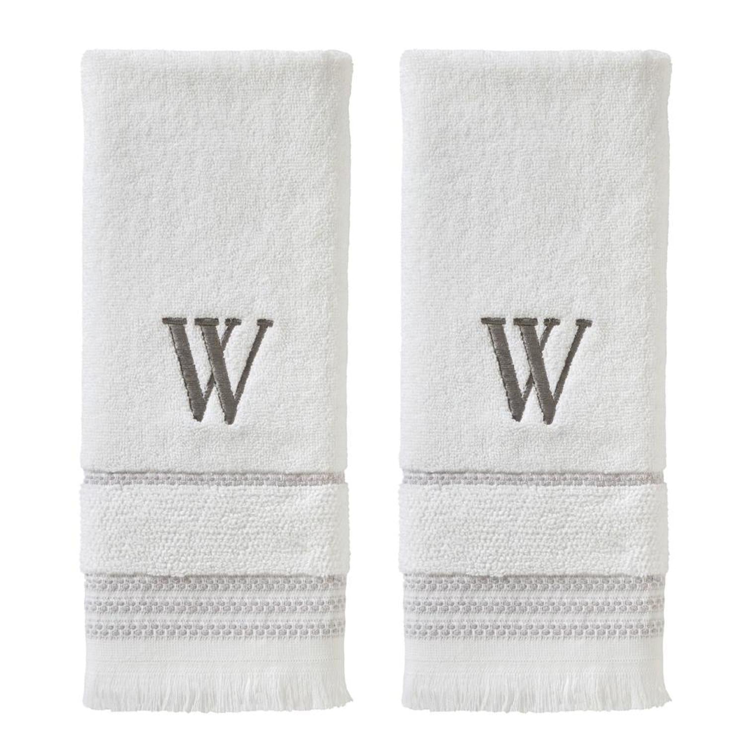 SKL Home By Saturday Knight Ltd Casual Monogram Hand Towel Set - 2-Count - 16"x26", White