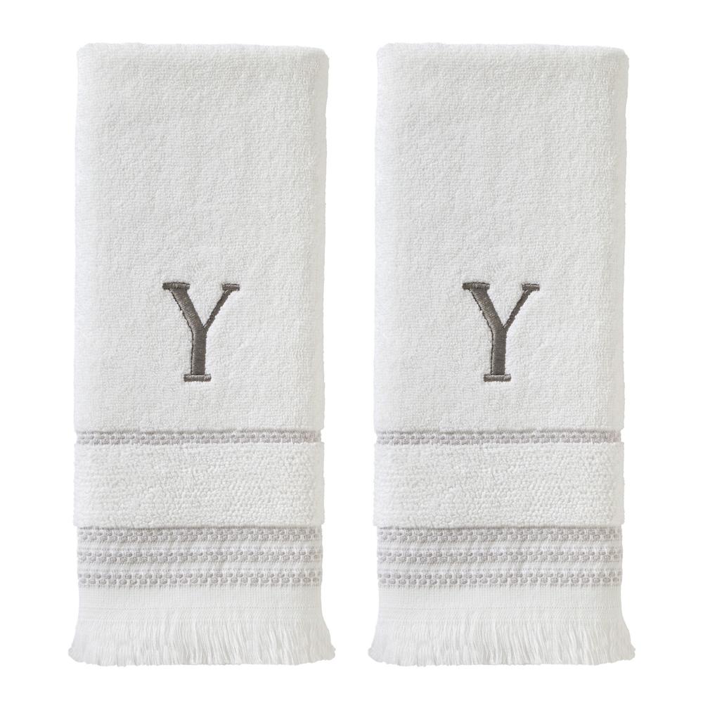 SKL Home By Saturday Knight Ltd Casual Monogram Hand Towel Set - 2-Count - 16"x26", White