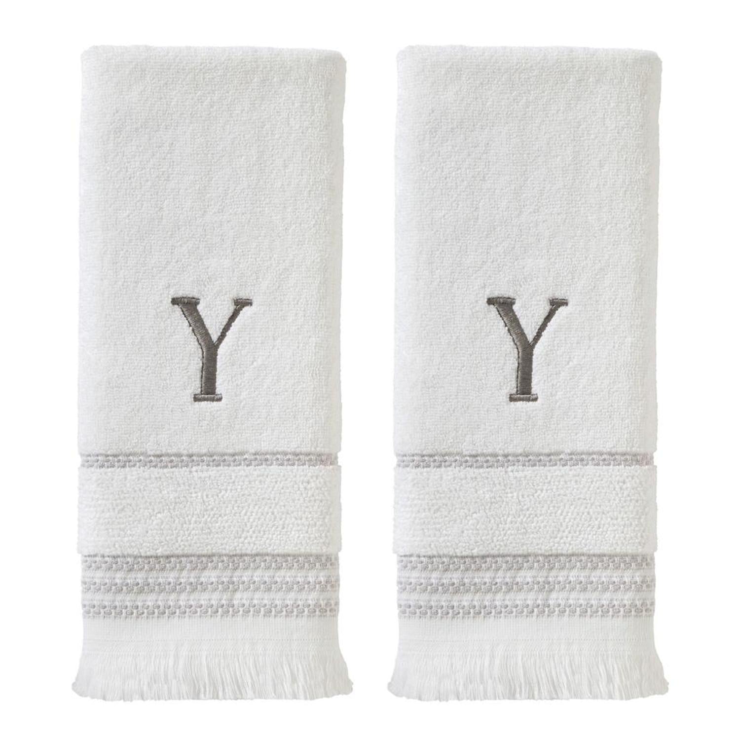 SKL Home By Saturday Knight Ltd Casual Monogram Hand Towel Set - 2-Count - 16"x26", White