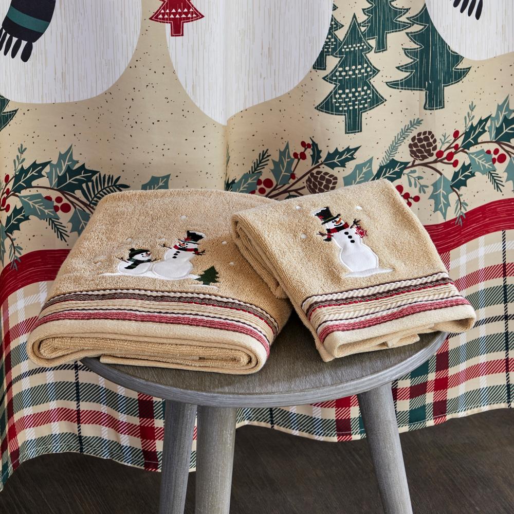 SKL Home By Saturday Knight Ltd Rustic Plaid Snowman Bath Towel - 24X48", Wheat